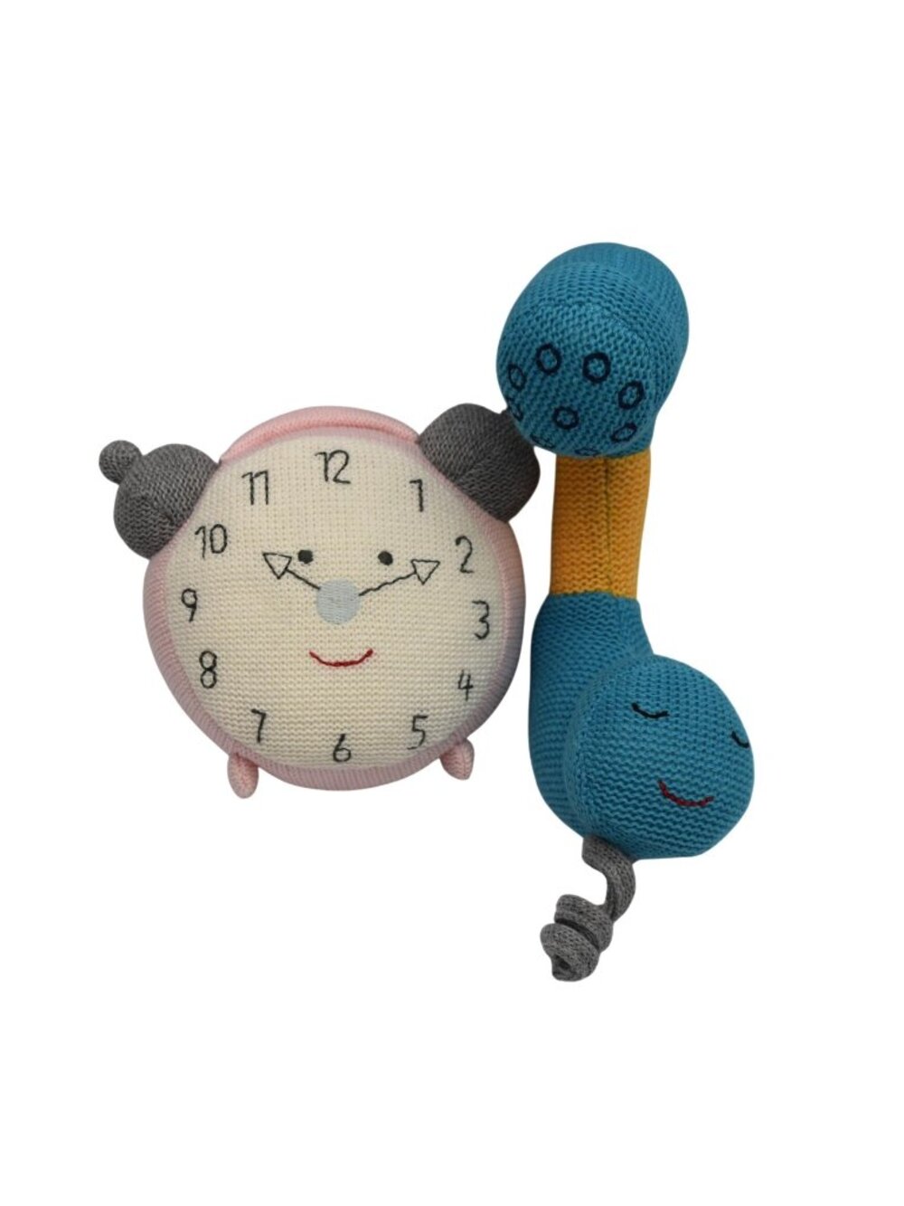 Mudpie Knitted Baby Rattle Set Clock & Telephone Soft Plush Infant Toys